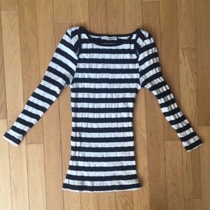 Doen striped tee xs 3/4 navy ecru NWOT